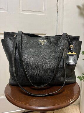 Vintage Prada Purse Black pebble leather with gold accents